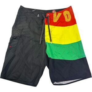 Volcom Rasta Swim Trunks Shorts Men's Sz 34 Jamaica Vacation Summer Cruise Beach